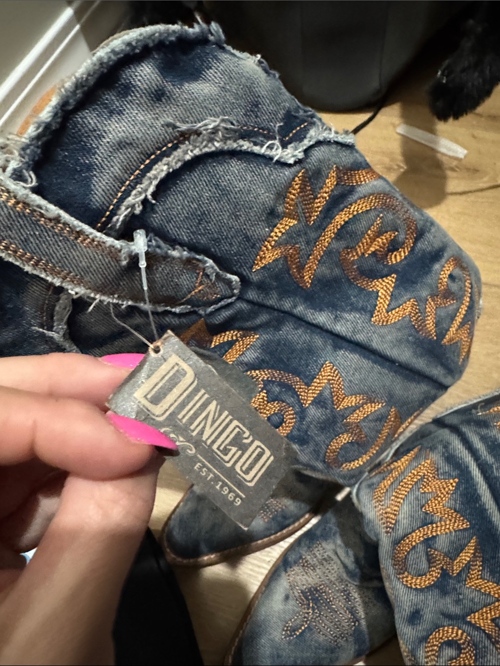 Denim Embroidered Women’s Jeans Cowboy Boots - Blue distressed - Picture 3 of 4